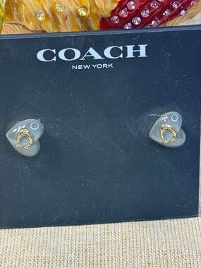 Coach Gold Heart Logo Stud Earrings